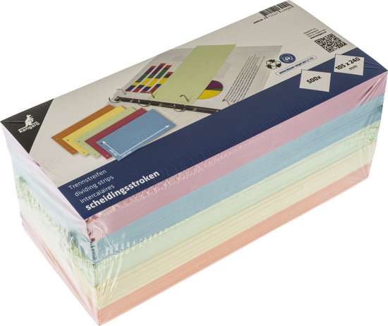 Kangaro scheidingsstroken - 240x105 - 2-rings - 500 stuks - assorti kleuren - 07070-90