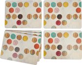 Placemats in retrostijl, met gestippeld design, 6 onderzetters, placemats, afwasbaar, hittebestendige kurk-achterkant, 30 x 22,8 cm