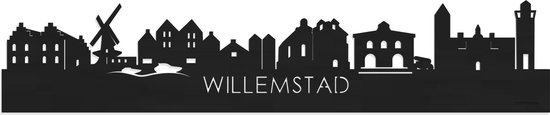 Skyline Willemstad Zwart hout - 80 cm - Woondecoratie - Wanddecoratie - Meer steden beschikbaar - Woonkamer idee - City Art - Steden kunst - Cadeau voor hem - Cadeau voor haar - Jubileum - Trouwerij - WoodWideCities