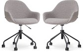 Nolon Nout-Mae Bureaustoelen Set van 2 Bouclé Taupe - Stof - Verstelbaar - Wieltjes - Wit Onderstel - Design - Comfortabel