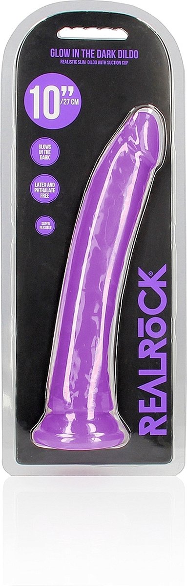 REALROCK - 10 inch - dildo - zuignap - glow in the dark - ribbels - realistisch - paars