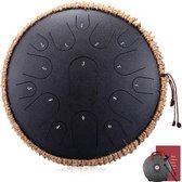 Handpan 36 cm – Tongue drum – Klankschaal – 15 noten - Handpan - Tong Drum - Klankschalen - Yoga Drum – Lotus Tong - Steeldrum - Muziektherapie - Zwart