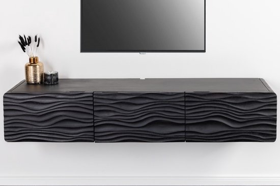 Design tv-meubel WAVE 160cm zwart massief mangohout hangend