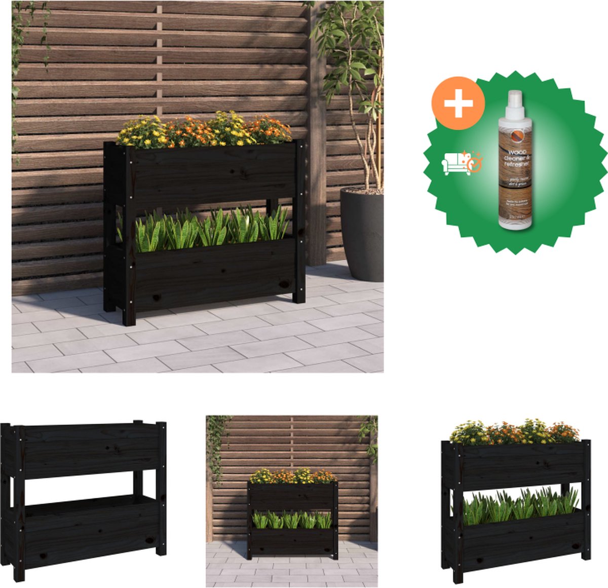 VidaXL Plantenbak 77x25x66 cm massief grenenhout zwart Bloempot Inclusief Houtreiniger en verfrisser