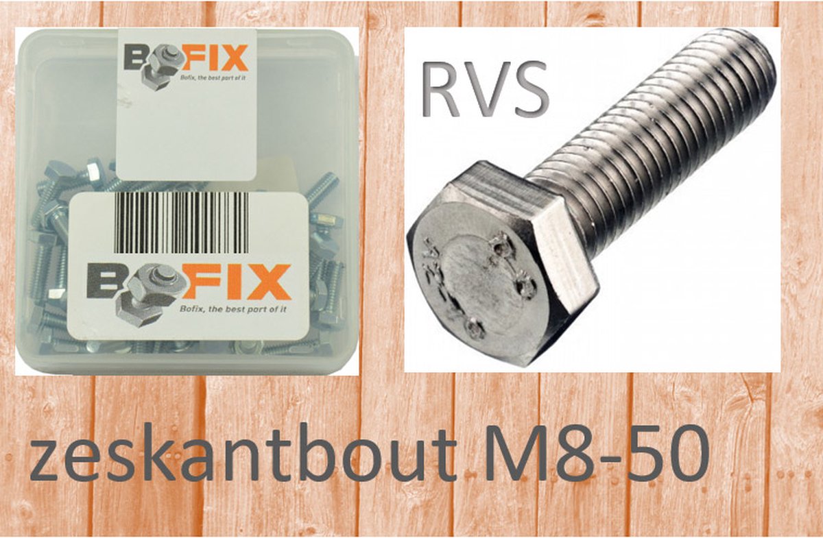 Bofix Zeskant Bout M8 X 50 Mm Rvs 12 Stuks (218850)