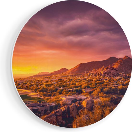 Artaza Forex Cercle mural Paysage désertique avec coucher de soleil - 70x70 cm - Cercle mural - Peinture ronde - Cercle de Décoration murale - Décoration murale