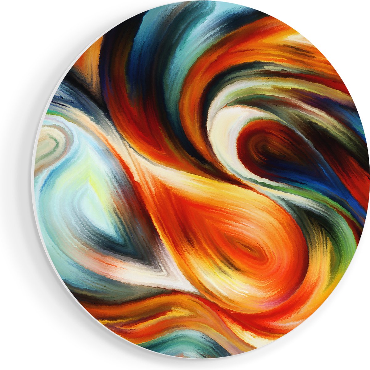Artaza Forex Muurcirkel Abstracte Kunst van Kleurrijke Verf - 90x90 cm - Groot - Wandcirke