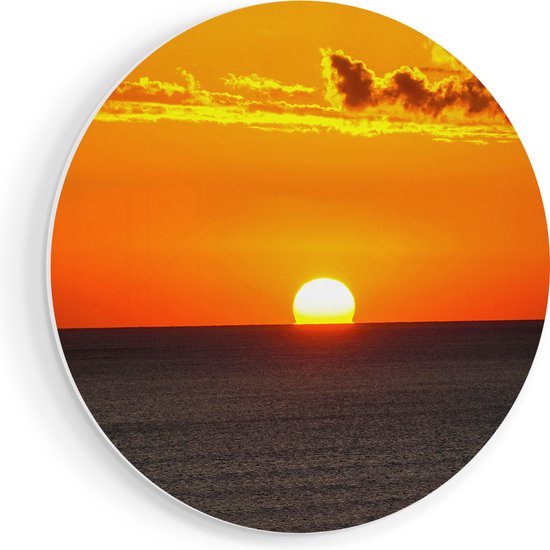 Artaza Forex Muurcirkel Oranje Zonsondergang In De Oceaan - 90x90 cm - Groot - Wandcirkel - Rond Schilderij - Muurdecoratie Cirkel