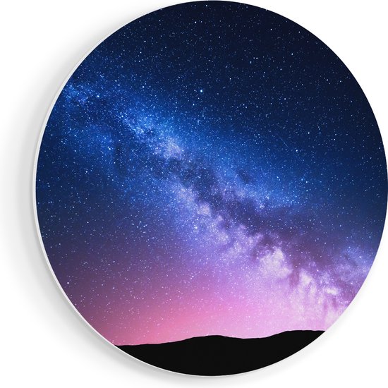 Artaza Forex Muurcirkel Melkweg Met Een Roze Gloed - Sterrenhemel - 90x90 cm - Groot - Wandcirkel - Rond Schilderij - Muurdecoratie Cirkel