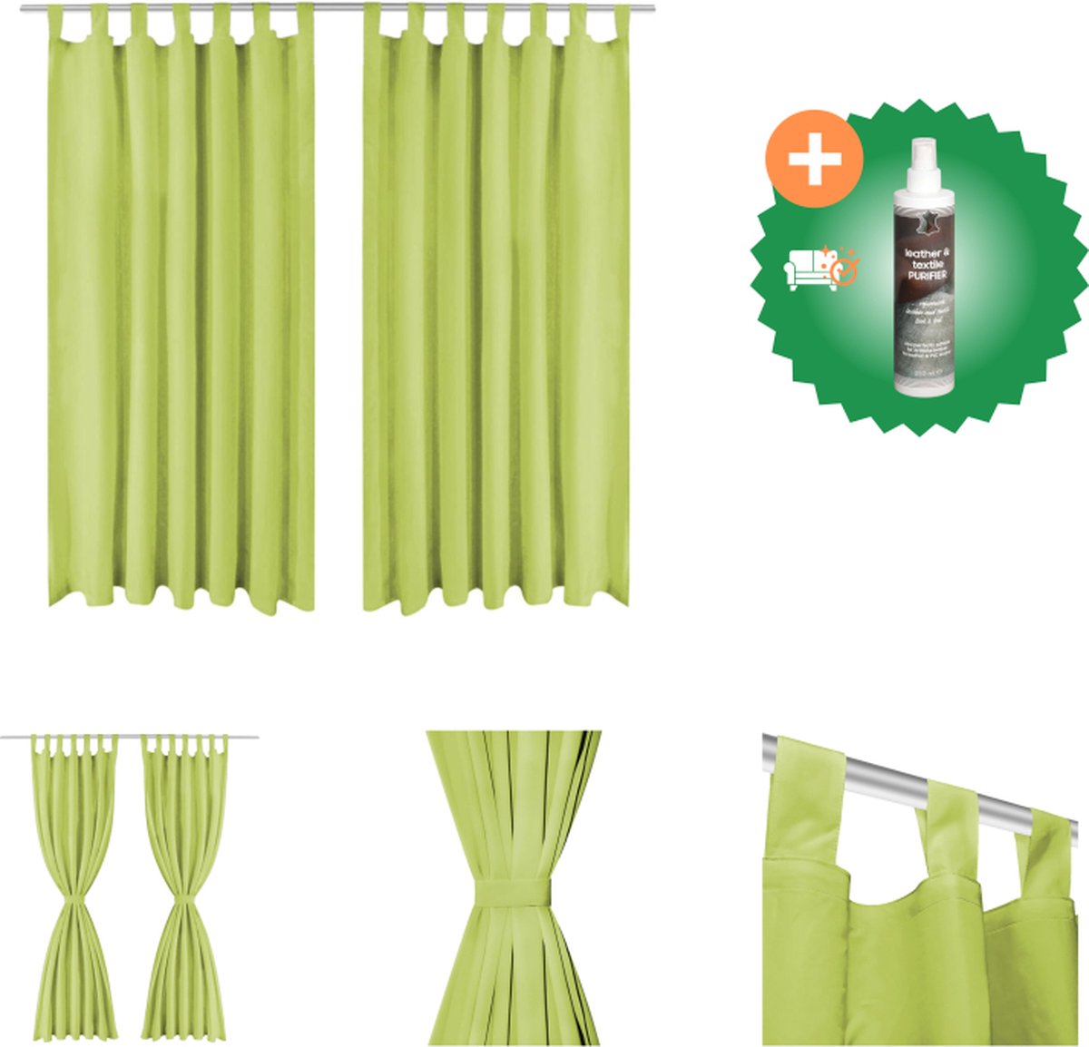 vidaXL Micro-satijnen gordijnen met lussen 140x225 cm groen 2 st - Gordijn - Inclusief Reiniger