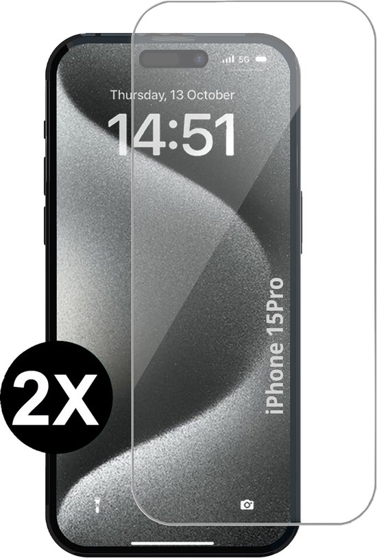 Geschikt voor iPhone 15 Pro Screenprotector Tempered Gehard beschermglas - 2 stuks screen protector