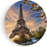 Artaza Forex Muurcirkel Eiffeltoren In Parijs Tijdens Zonsondergang - 60x60 cm - Wandbord - Wandcirkel - Rond Schilderij - Wanddecoratie Cirkel