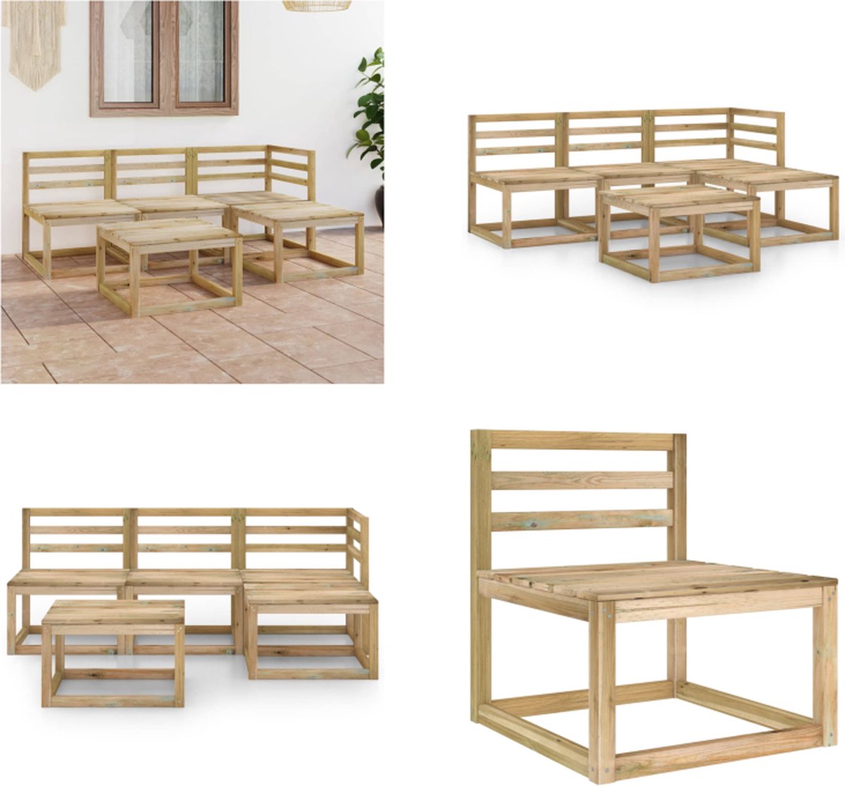 VidaXL 5-delige Loungeset groen geïmpregneerd grenenhout Loungeset Loungesets Tuinsets
