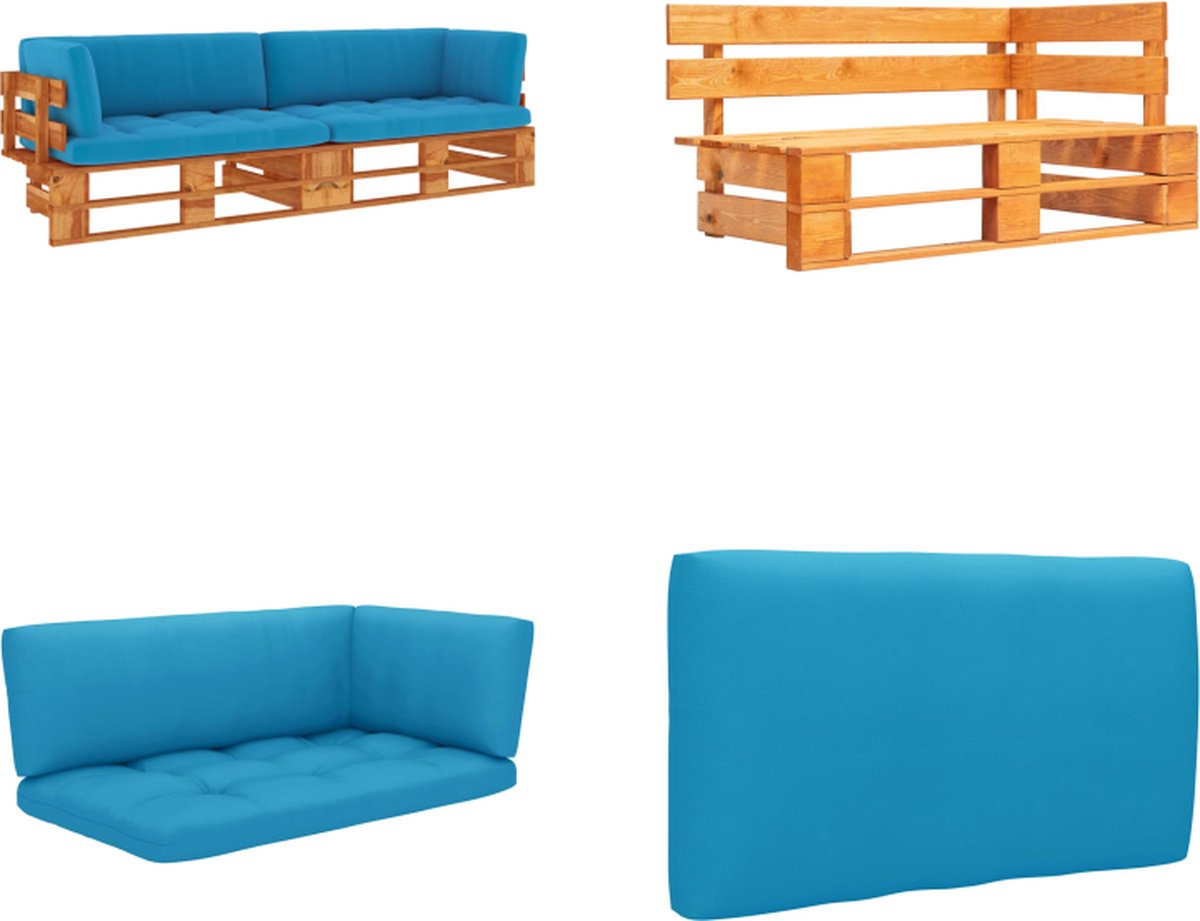 VidaXL Tweezitsbank pallet met kussens honingbruin geïmpregneerd hout Pallet Bank Pallet Banken Palletbank Palletbanken