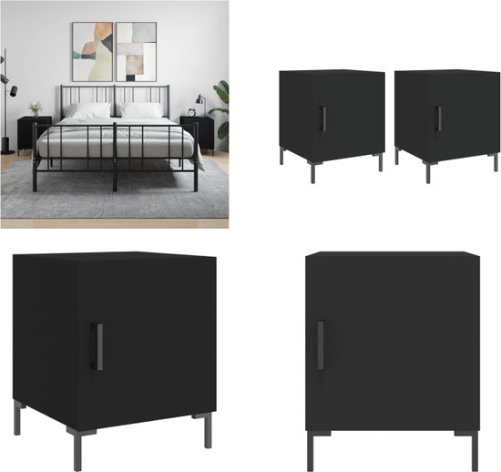vidaXL Nachtkastjes 2 st 40x40x50 cm bewerkt hout zwart, bijzettafel, wandtafeltje, nachttafeltje, wandkastje, nachttafel, nacht kast, plantentafel
