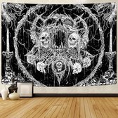 Wandtapijt, Human Skull Sword wandtapijt, zwart en wit wandtapijt, esthetische stijl, hippie, gothic behang, slaapkamer, huisdecoratie, 210 x 150 cm