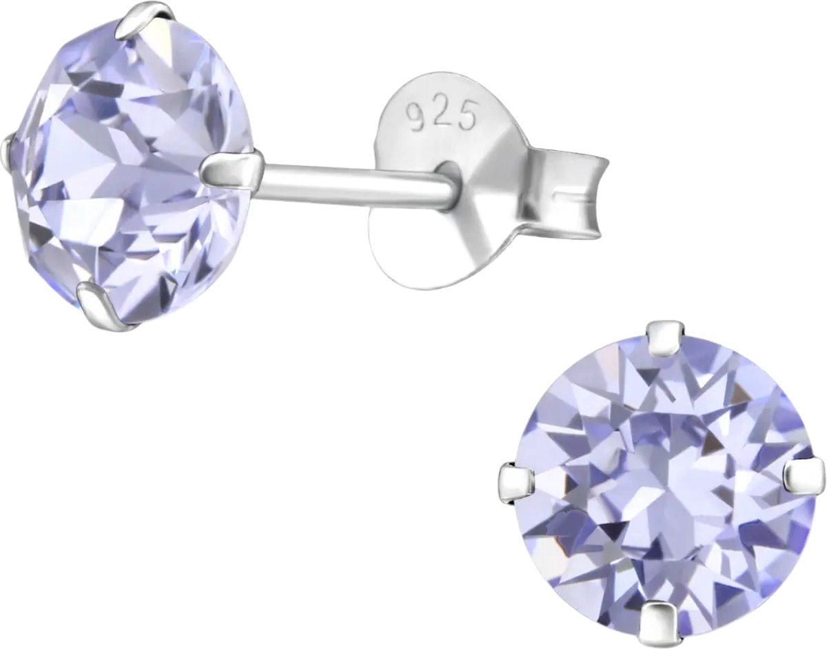 Aramat Jewels | Oorbellen | 925 Zilveren Kristal Oorbellen - Sprankelende Zirkonia Studs | 6mm / Lila | | | Zilver | Kinderen, Volwassenen | Verkleurd niet