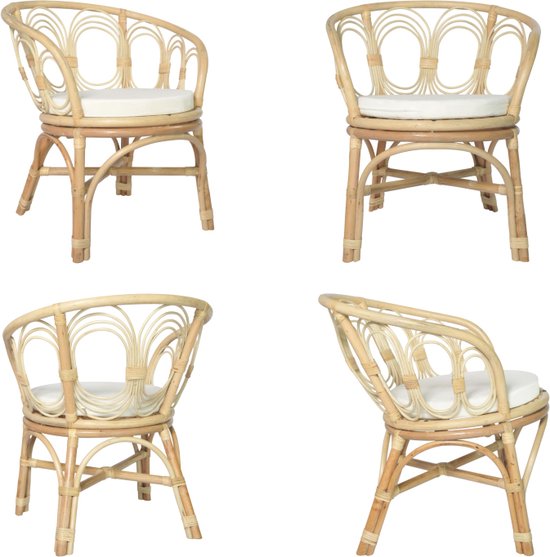 vidaXL Chaise de salle à manger avec kussen Rotin naturel et lin - Chaise de salle à manger - Chaises de salle à manger - Chaise de salle à manger - Chaises de salle à manger