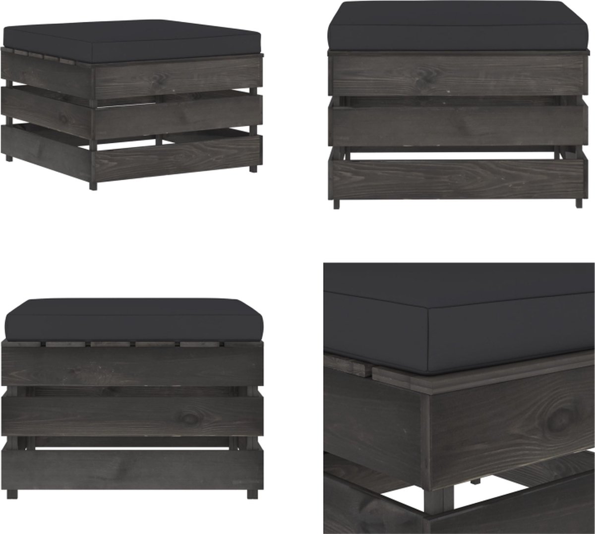 VidaXL Hocker sectioneel met kussen grijs geïmpregneerd hout Hocker Hockers Poef Poefs