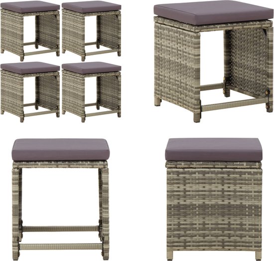 vidaXL Barkrukken - Poly rattan - 40 x 44 x 108 cm - Zwart - Crème kussen