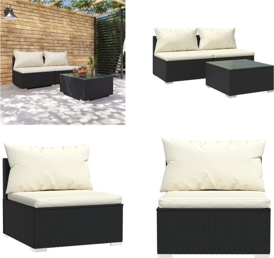 vidaXL 3-delige Loungeset halfrond poly rattan donkergrijs