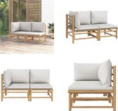 vidaXL 2-delige Loungeset met kussens bamboe lightgrijs - Loungeset - Loungesets - Tuinset - Bamboe Loungeset