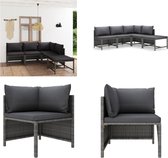 vidaXL 5-delige Loungeset met kussens poly rattan grijs - Tuinset - Tuinsets - Loungeset - Loungesets