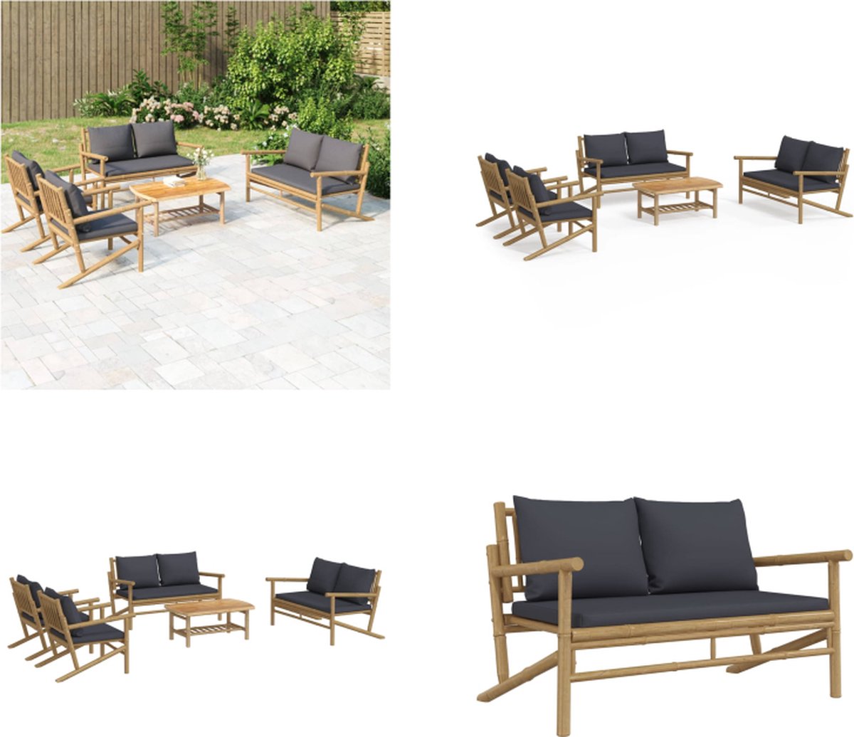 vidaXL 5-delige - Loungeset - met - kussens - bamboe - donkergrijs