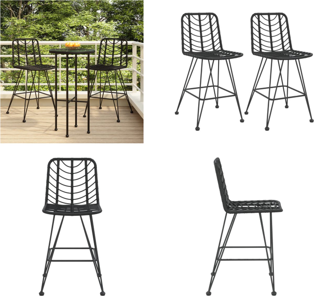 VidaXL Barkrukken 2 st 45x56x103-5 cm PE-ratten en staal zwart Barkruk Barkrukken Barstoel Bar Kruk