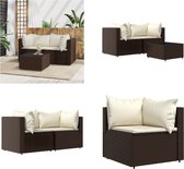vidaXL - 3-delige - Loungeset - met - kussens - poly - rattan - bruin