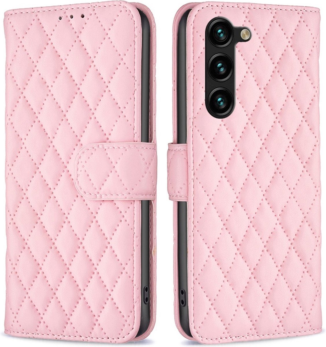 BINFEN Rhombus Book Case - Geschikt voor Samsung Galaxy S24 Plus Hoesje - Pink
