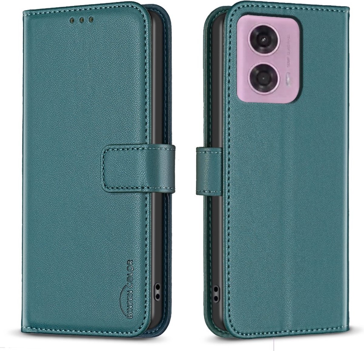BINFEN Book Case - Geschikt voor Motorola Moto G34 Hoesje - Groen