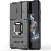 Coverup Ring Kickstand Back Cover met Camera Shield - Geschikt voor OnePlus 12 Hoesje - Zwart