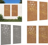 vidaXL-Wanddecoratie-tuin-2-st-bloemenontwerp-105x55-cm-cortenstaal - Tuindecoratie - Tuindecoratie - Wanddecoratie - Muurdecoratie