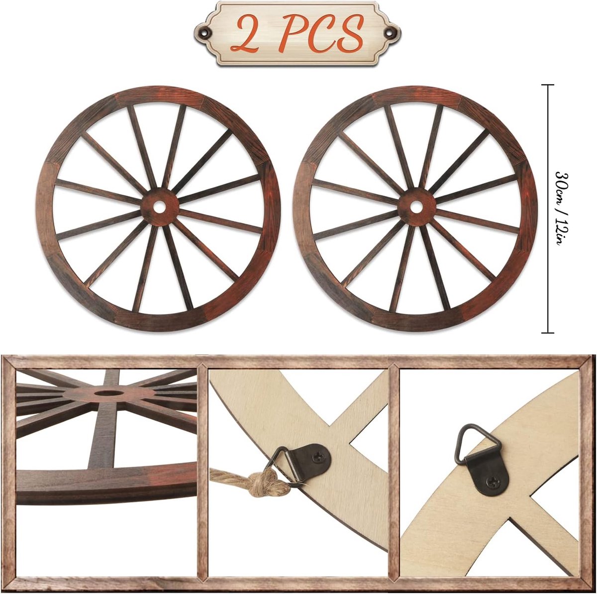 2 stks Wagon wiel Decor houten Wagon wiel muur