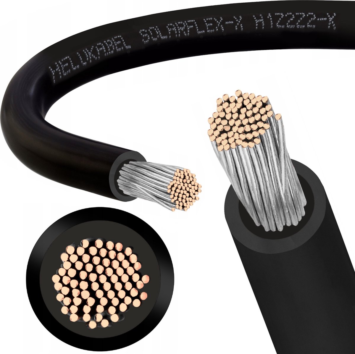 Zwarte 4 mm² solar kabel voor fotovoltaïsche systemen - SOLARFLEX-X H1Z2Z2-K Made in Germany - 15m