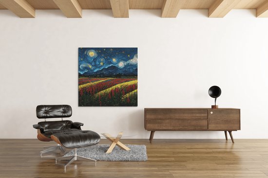 Canvas Schilderij - Bloemenveld - Vierkant - Bloemen - 100x100x2 cm