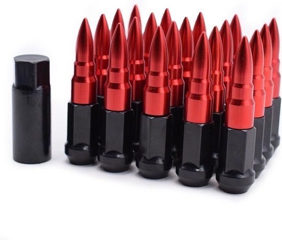 Foto: Vctparts kogel wielmoeren m12x1 5 spike nuts rood set 20 stuks bullet wielbouten race moeren 