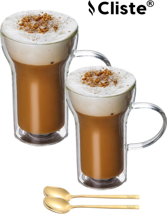 PLATINUX Koffieglazen met handvat, 270 ml, 6-delige set, van glas, theeglazen, ijskoffieglas, latte macchiato, café, latte, glazen