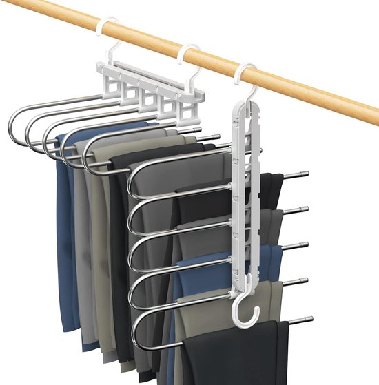 Qualsen Ruimtebesparende kleerhangers, set van 4 multifunctionele haaknaalden, riem voor broek, S-gebogen ontwerp, magische hanger, organizer, metalen kledinghangers