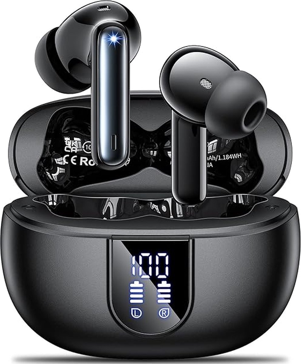 Bluetooth 5.3 oordopjes met Sport design, led-display, 42 uur speeltijd, 4 microfoons en ruisonderdrukking