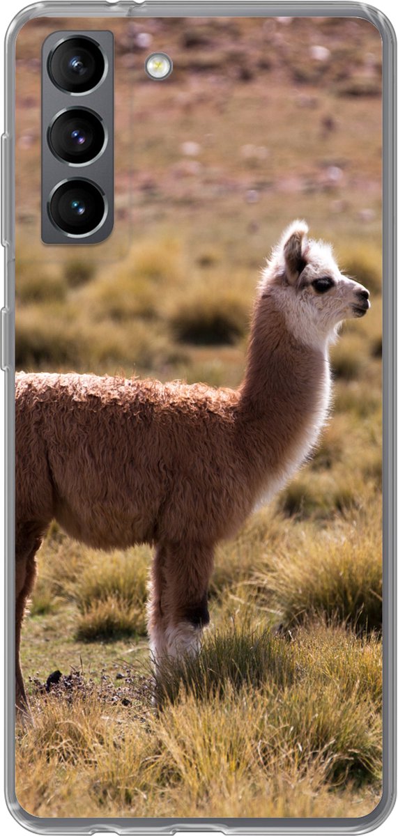 Telefoonhoesje Geschikt voor Samsung Galaxy S21 hoesje - Alpaca - Bruin - Natuur - Siliconen Telefoonhoesje Telefoonhoesje