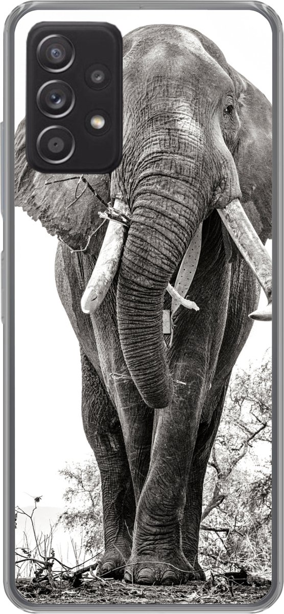 Telefoonhoesje Geschikt voor Samsung Galaxy A53 5G hoesje - Olifant - Portret - Dieren - Zwart wit - Siliconen Telefoonhoesje Telefoonhoesje