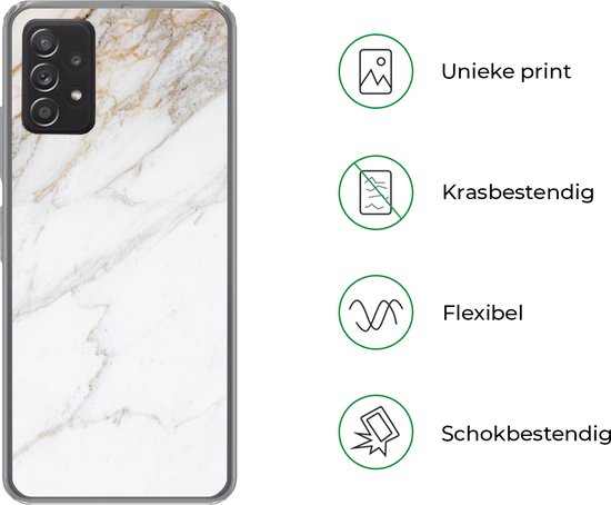 Telefoonhoesje Geschikt voor Samsung Galaxy A53 5G hoesje - Marmer print - Steen - Wit - Goud - Marmer printlook - Steen - Luxe - Siliconen Telefoonhoesje Telefoonhoesje