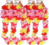 Toppers in concert - Guirca Hawaii krans/slinger set - 4x - Tropische/zomerse kleuren mix - Hoofd/polsen/hals slingers
