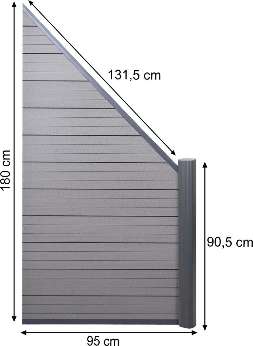 Cosmo Casa Schutting Sarthe - Windscherm hek - Aluminium palen - Uitbreidingselement schuin rechts - 0,95m - Grijs