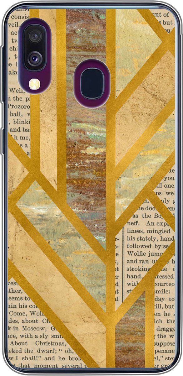 Telefoonhoesje Geschikt voor Samsung Galaxy A40 hoesje - Goud - Marmer print - Vintage - Siliconen Telefoonhoesje Telefoonhoesje