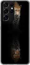 Geschikt voor Samsung Galaxy S21 Ultra hoesje - Luipaard - Reflectie - Zwart - Siliconen Telefoonhoesje