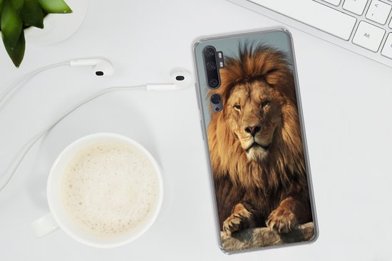 Convient pour coque Xiaomi Mi Note 10 Pro - Lion - Rocher - Portrait - Coque de téléphone en Siliconen