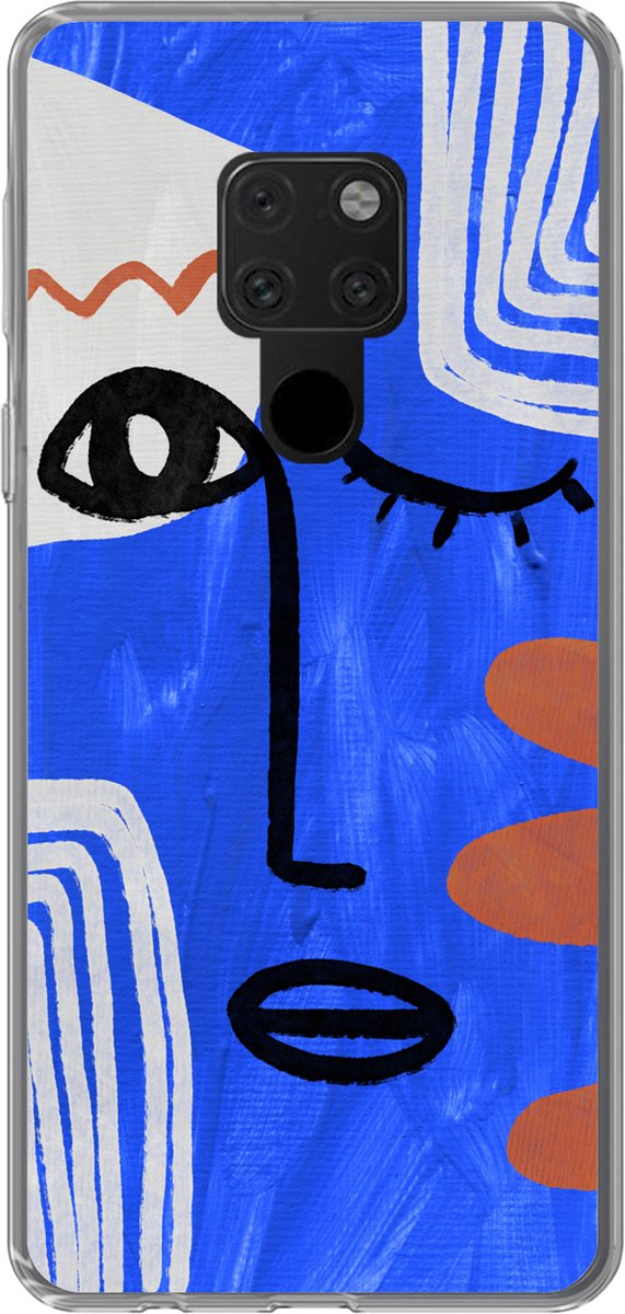 Telefoonhoesje Geschikt voor Huawei P40 Lite hoesje - Gezicht - Blauw - Abstract - Siliconen Telefoonhoesje Telefoonhoesje